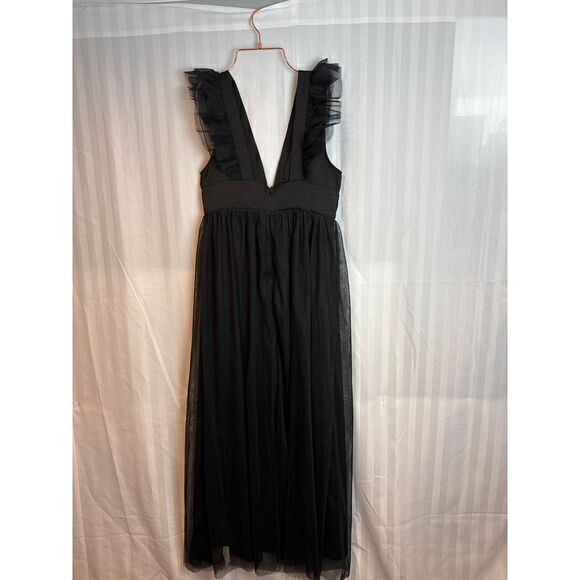 Commense Ruffle Mesh Plunge Long Dress Size M - Picture 9 of 11